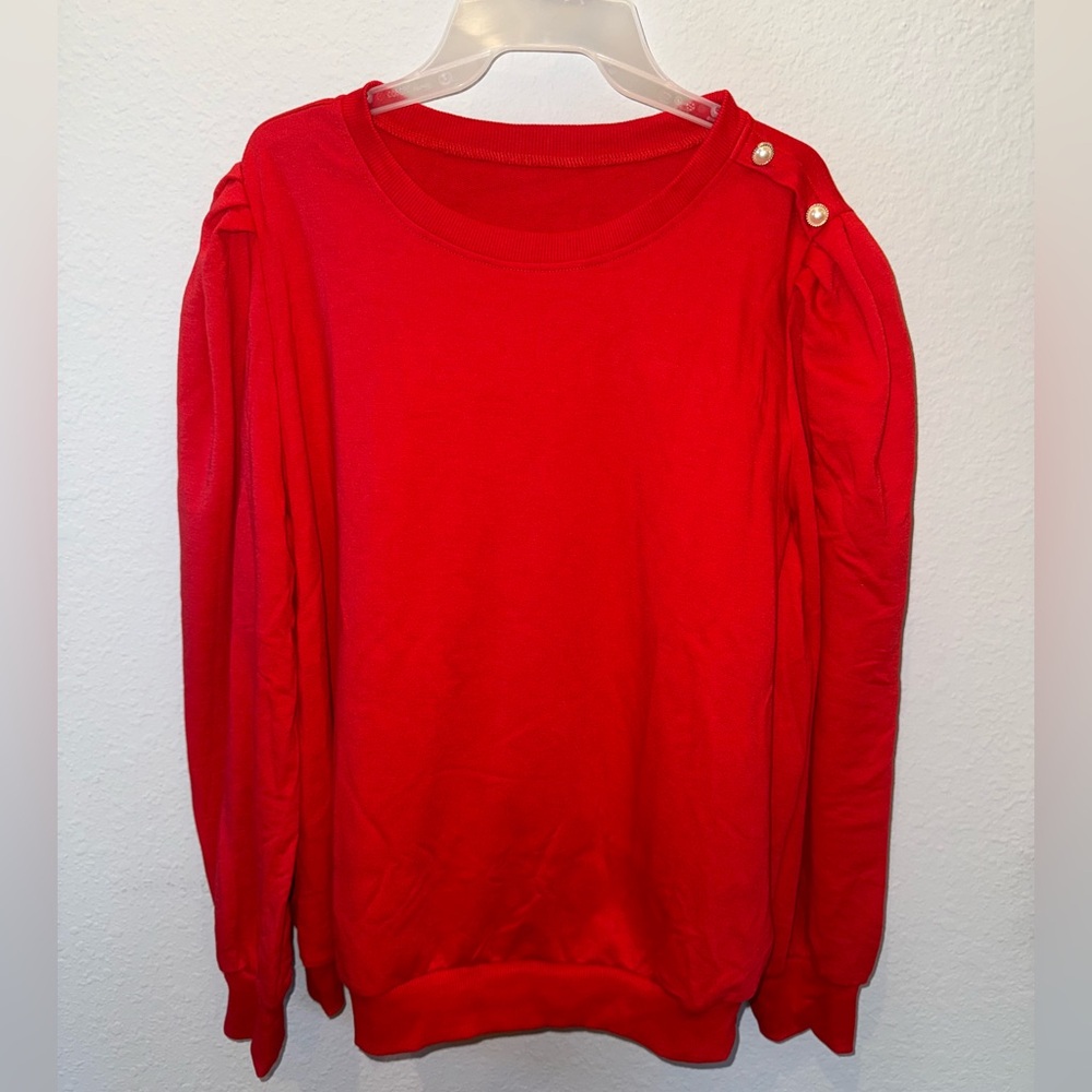 Tomato Red Women's Top with Button Accents on Shoulder